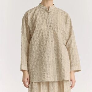 Black Crane Ripple Textured Beige Japanese Cotton Button-Up Shirt (brand new)